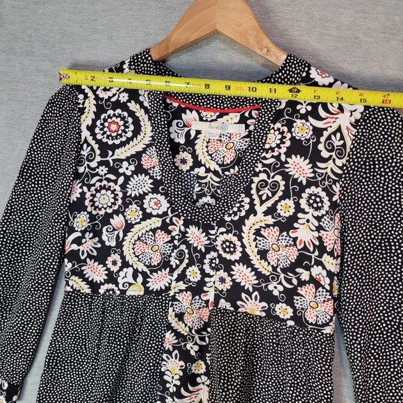 Boden Tunic Dress Womens 2 R 3/4 Sleeve Black Floral Polka Dot - Picture 9 of 16